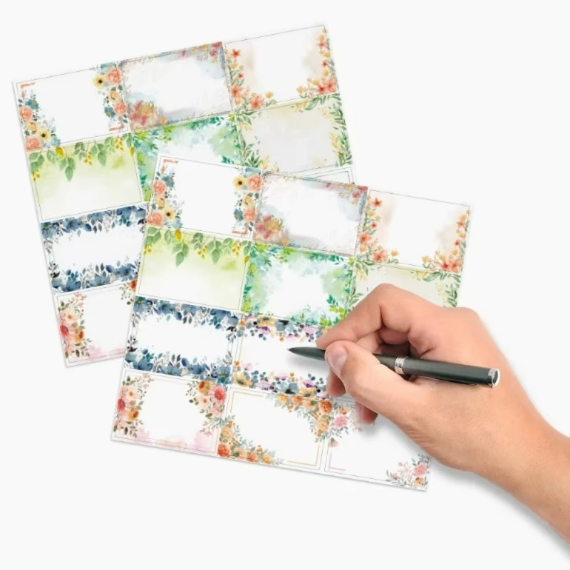 Food Storage Labels - 120 stuks bloemmotief etiketten, blanco, beschrijfbaar,