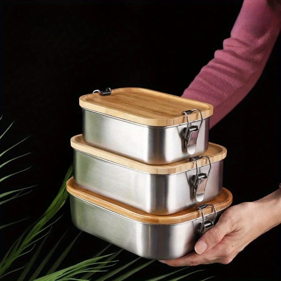Food Storage Meals - Nieuwe 304 roestvrijstalen lunchbox met bamboe